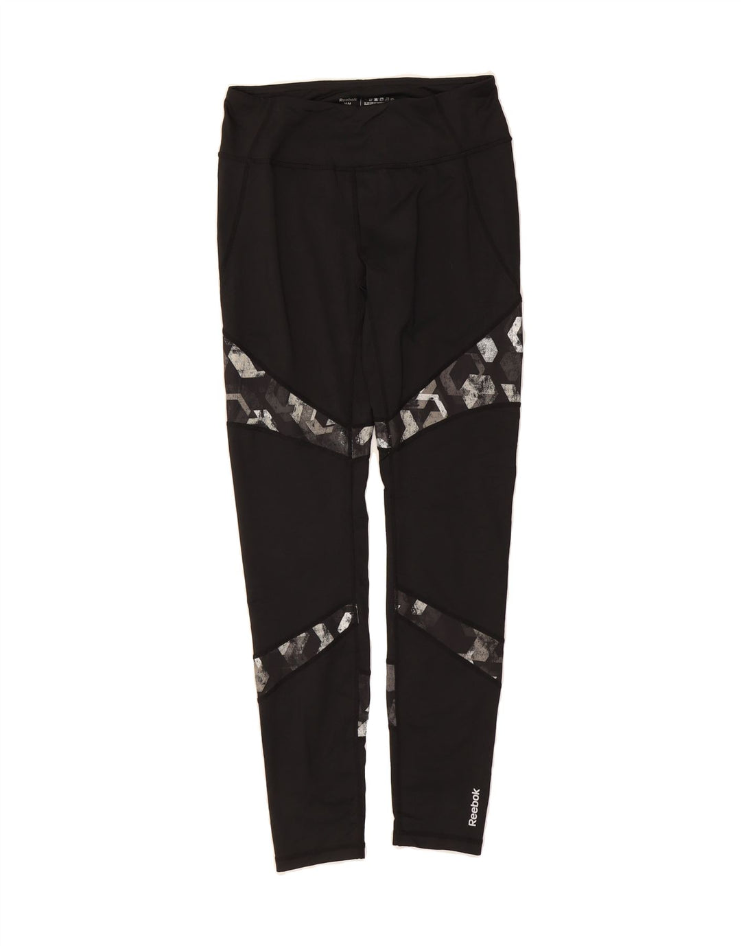 REEBOK Womens Leggings UK 12 Medium  Black Geometric Polyester Vintage Reebok and Second-Hand Reebok from Messina Hembry 