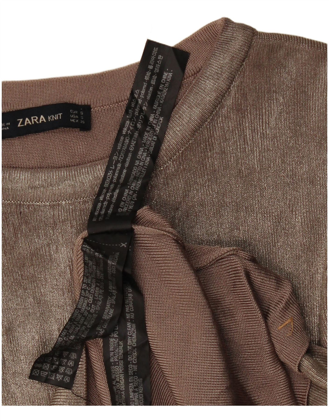 Top Blusa Donna Zara UK 10 Small Beige Viscosa