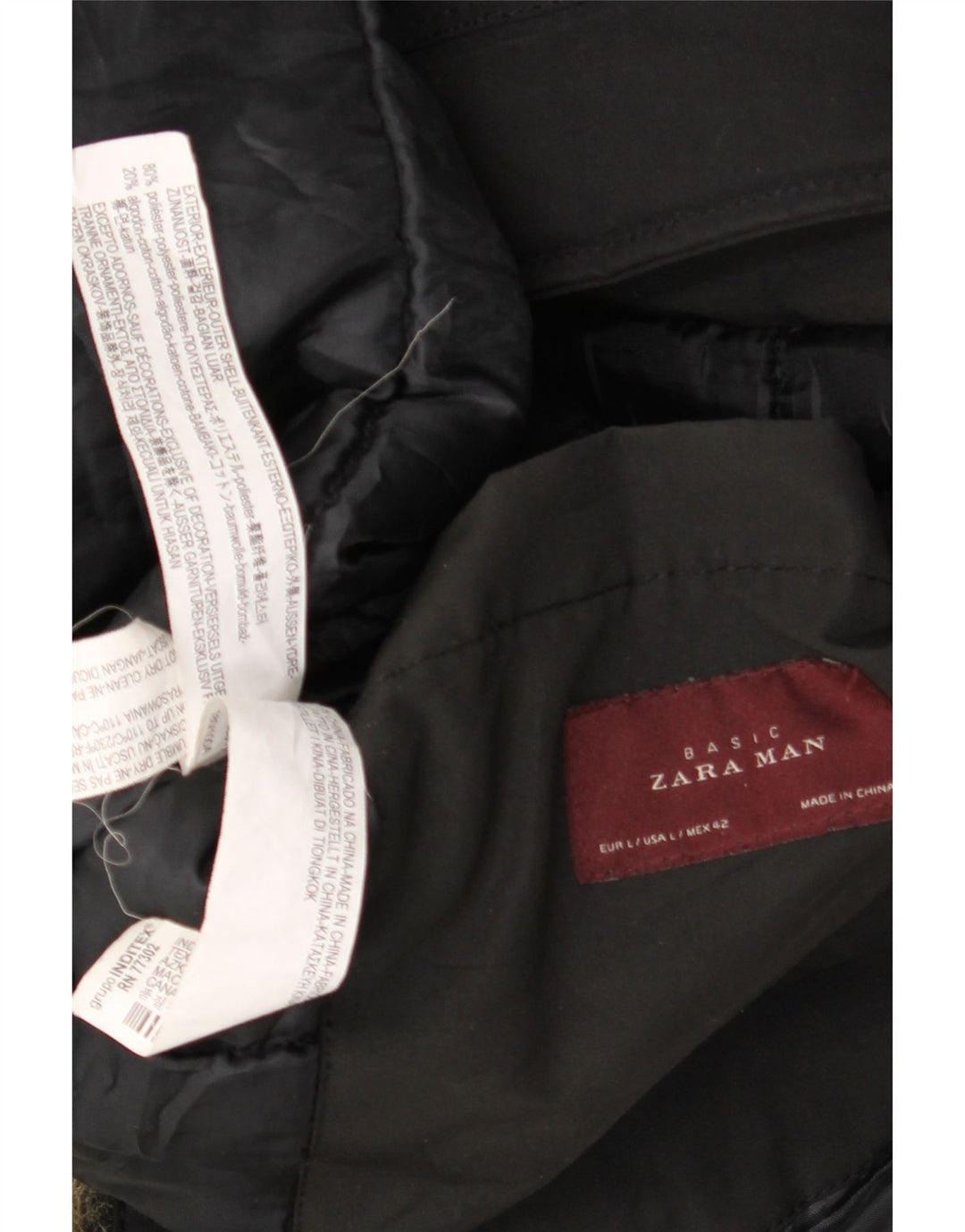 Giacca Parka con cappuccio da uomo Zara UK 40 grande cotone nero