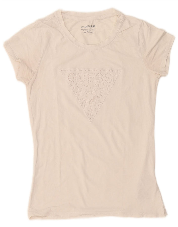 Guess T-shirt grafica da donna Top UK 12 medio cotone bianco sporco