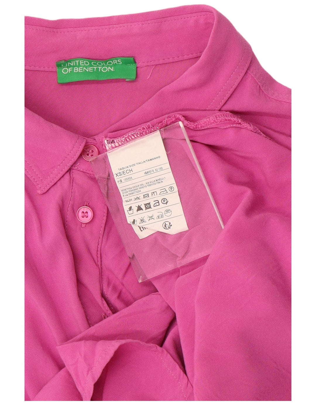 BENETTON Camicia oversize a maniche corte da donna UK 6 XS Rosa Viscosa