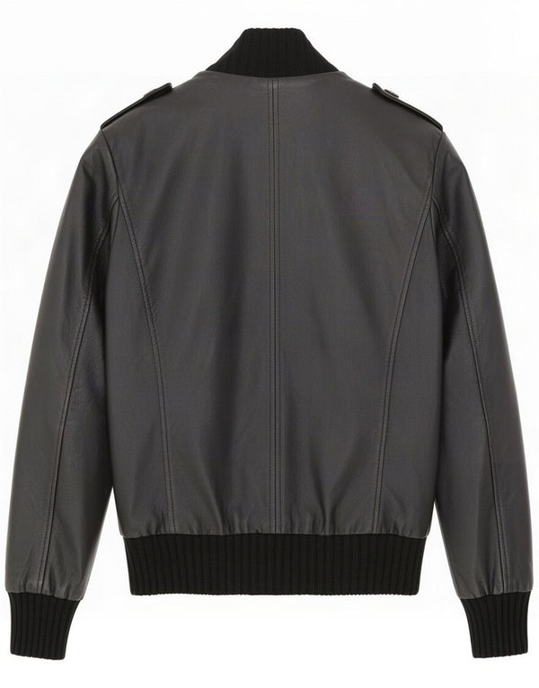 Imperial Giacca in pelle militare da donna UK 18 XL Nero Colourblock