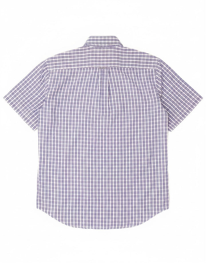 Camicia da uomo a maniche corte dal taglio classico di Dack in cotone a quadri blu medio
