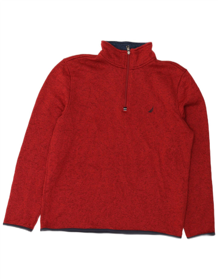 Felpa da uomo con collo con zip Nautica, maglione grande, poliestere screziato bordeaux