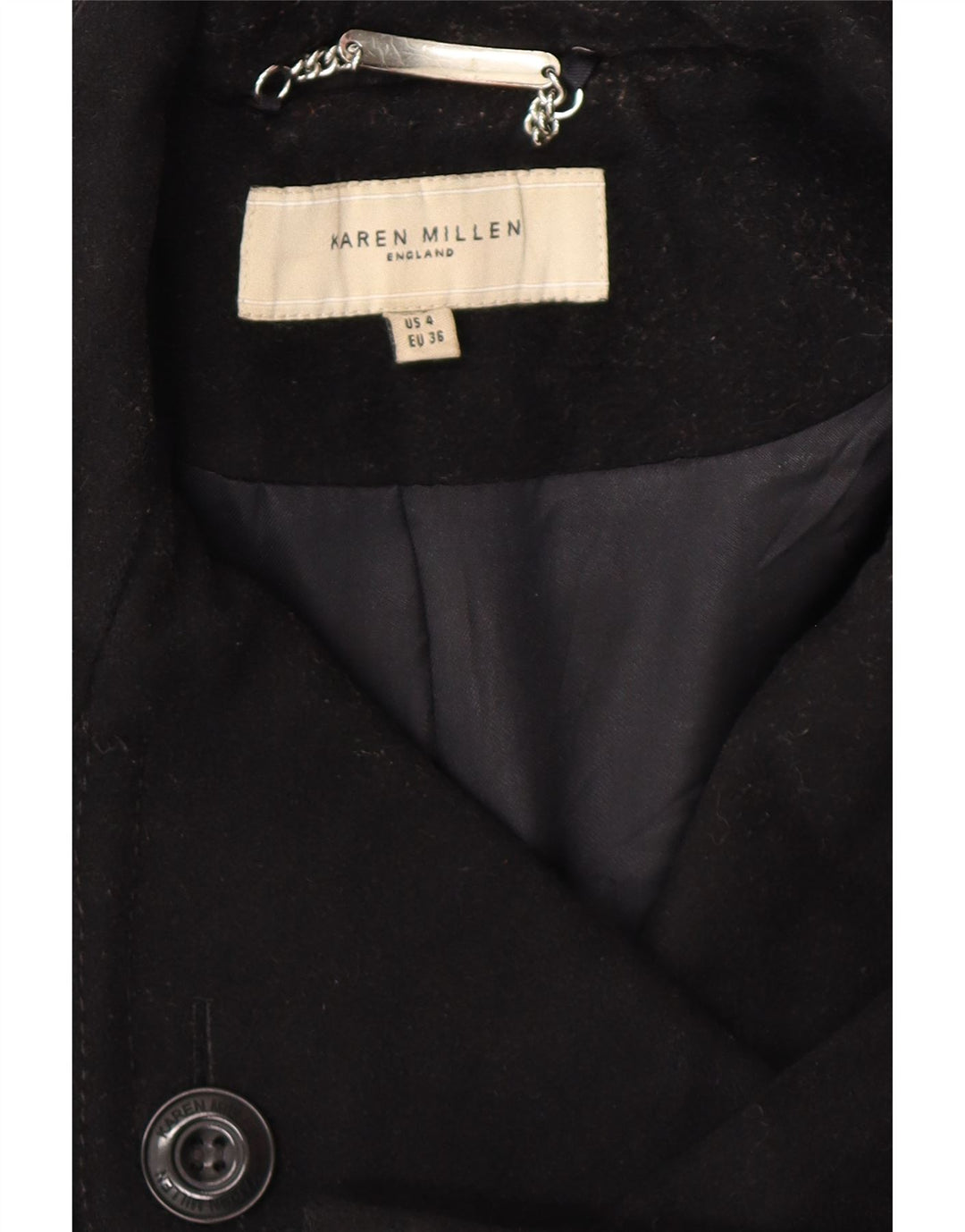 Trench da donna KAREN MILLEN UK 8 piccolo in lana nera
