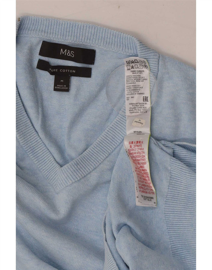 Maglione da uomo con scollo a V Marks & Spencer in cotone blu medio