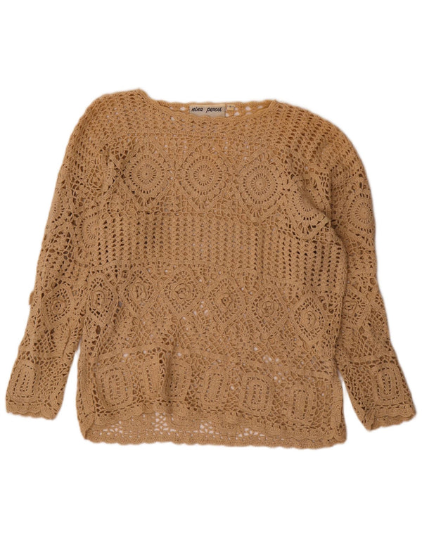 Maglione maglione oversize con scollo a barca da donna VINTAGE UK 10 piccolo beige