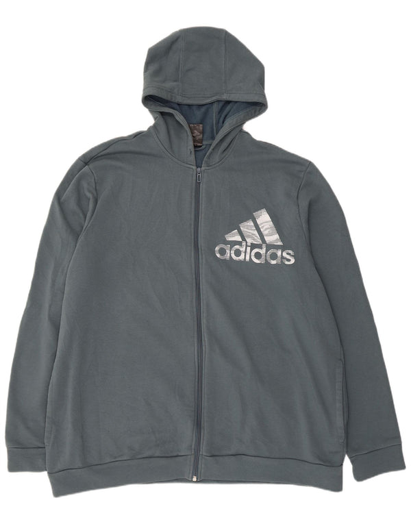 ADIDAS Mens Graphic Zip Hoodie Sweater 2XL Blue Cotton