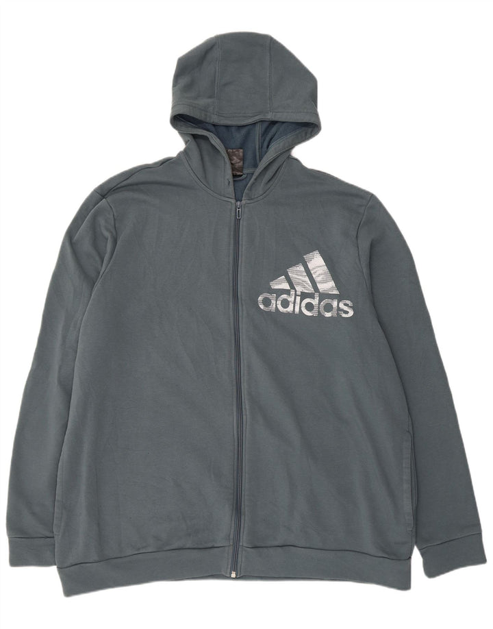 Maglione con cappuccio e zip grafica da uomo ADIDAS 2XL in cotone blu