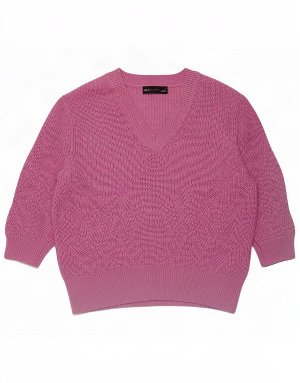 Maglione corto con scollo a V da donna Marks & Spencer UK 10 piccolo rosa
