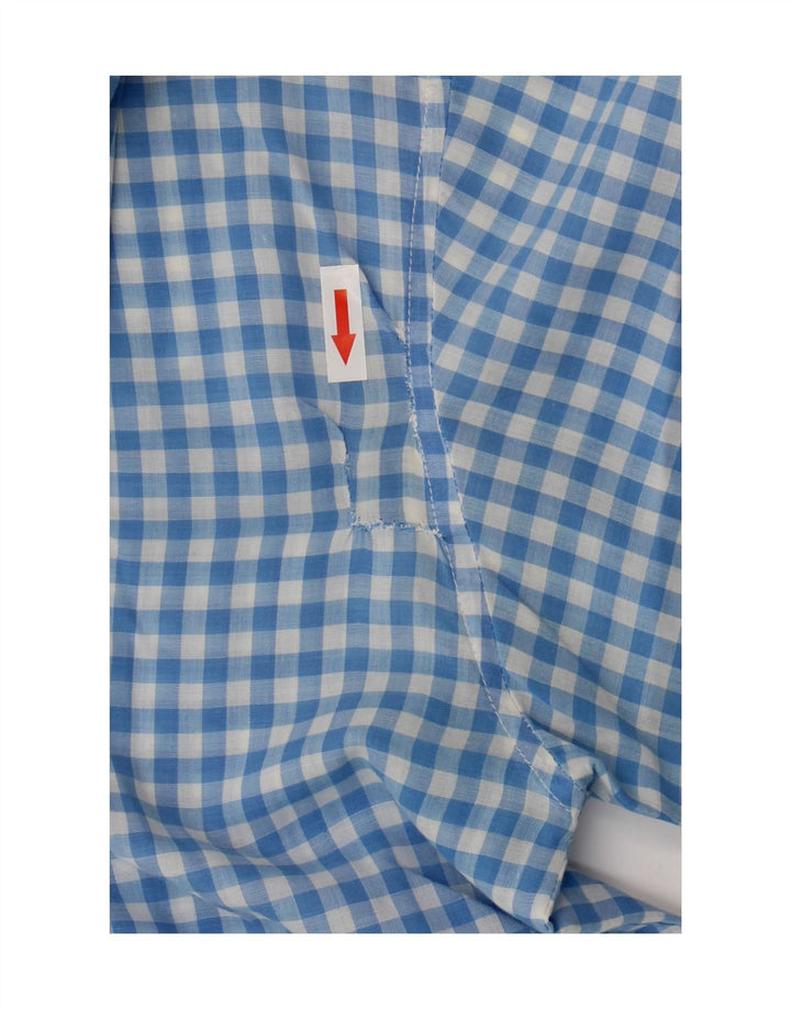 Camicia a maniche corte da uomo vintage grande in poliestere a quadretti blu