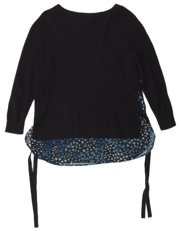 MONSOON Maglione da donna con scollo a barca UK 10 Piccolo floreale nero