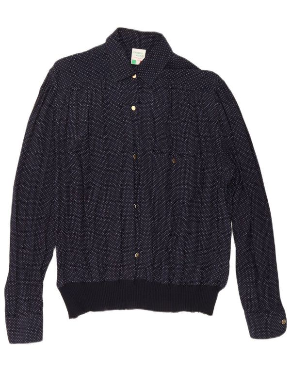 Camicetta da donna VINTAGE UK 16 Large in viscosa maculata blu navy