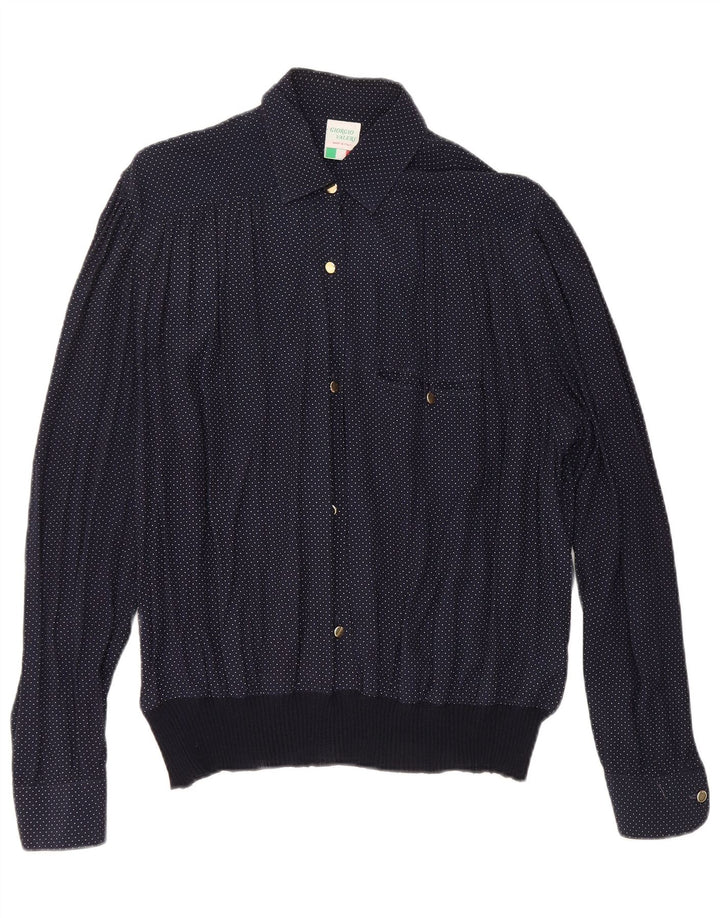 Camicetta da donna VINTAGE UK 16 Large in viscosa maculata blu navy