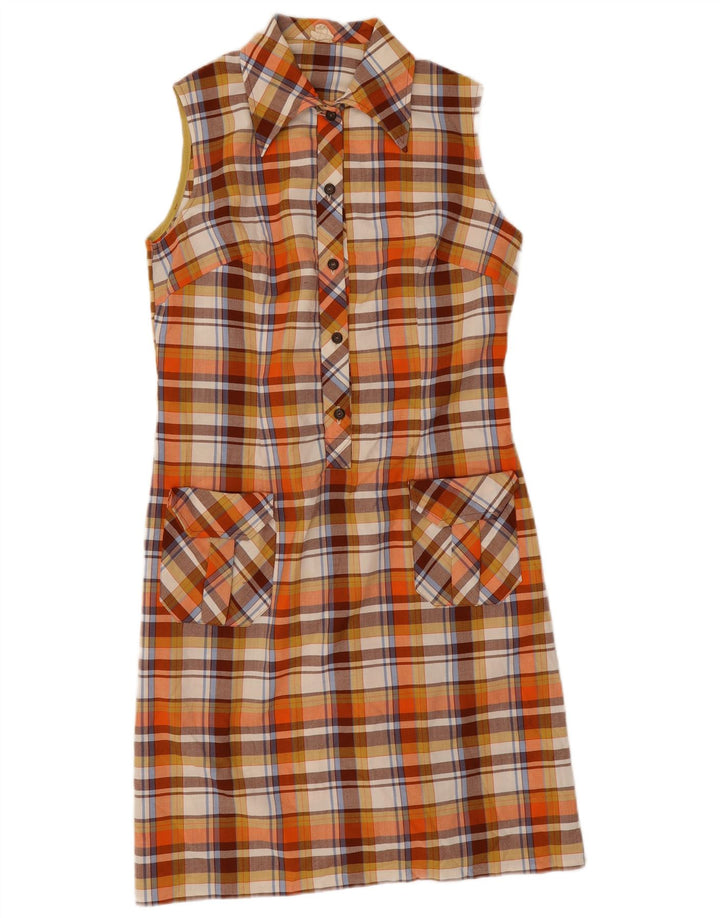 Abito tubino senza maniche vintage da donna IT 42 Poliestere a quadri arancione medio