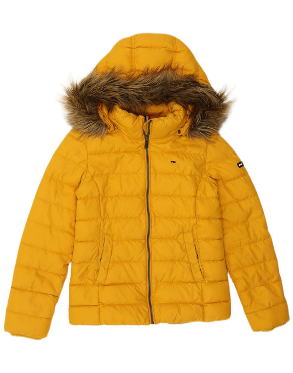 TOMMY HILFIGER Giacca imbottita con cappuccio da donna UK 10 Small Poliestere giallo