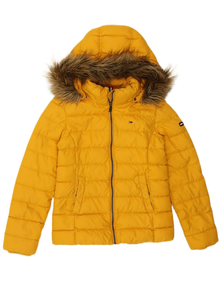 TOMMY HILFIGER Giacca imbottita con cappuccio da donna UK 10 Small Poliestere giallo