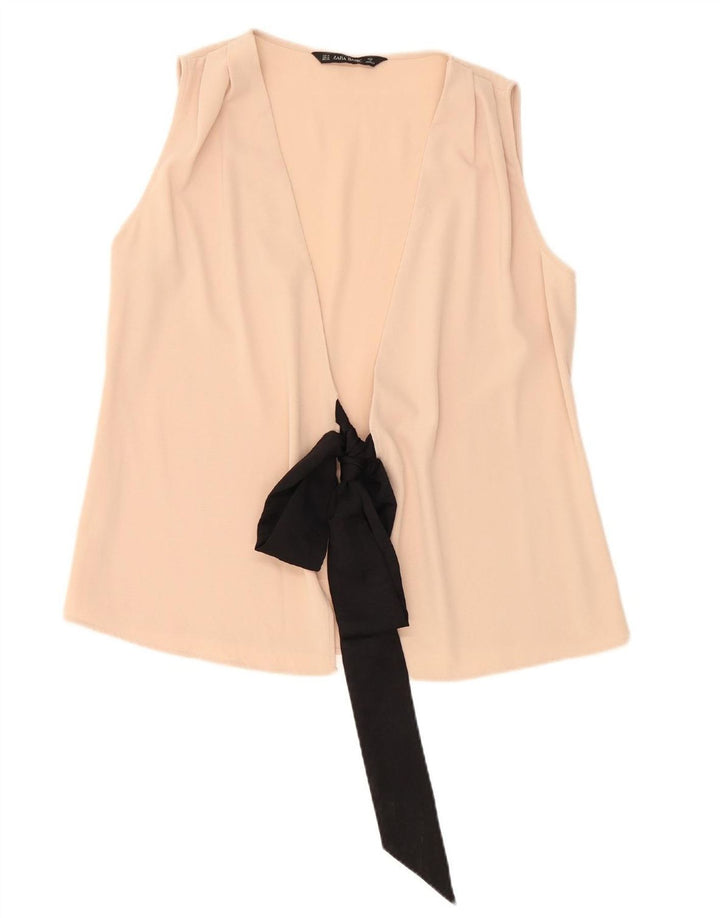 ZARA Womens Sleeveless Cardigan Top UK 14 Medium Beige