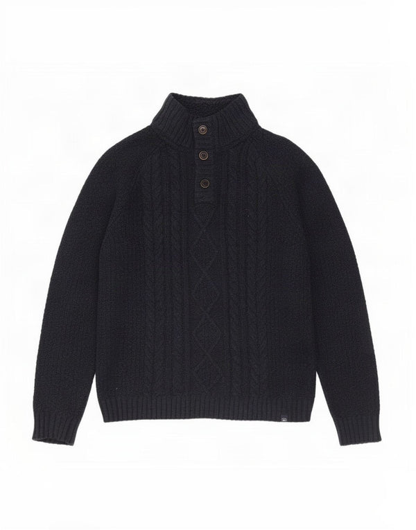 Maglione da uomo con collo abbottonato Fat Face XL in lana blu navy