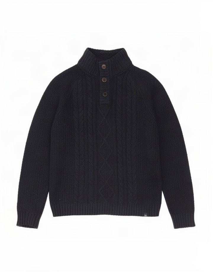 Maglione da uomo con collo abbottonato Fat Face XL in lana blu navy