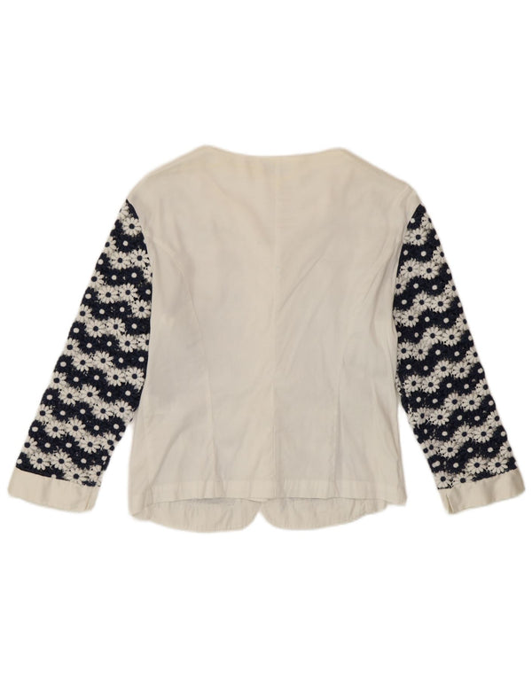 Enara Camice Camicia da donna con maniche a 3/4 Camicetta UK 8 Piccolo cotone floreale bianco