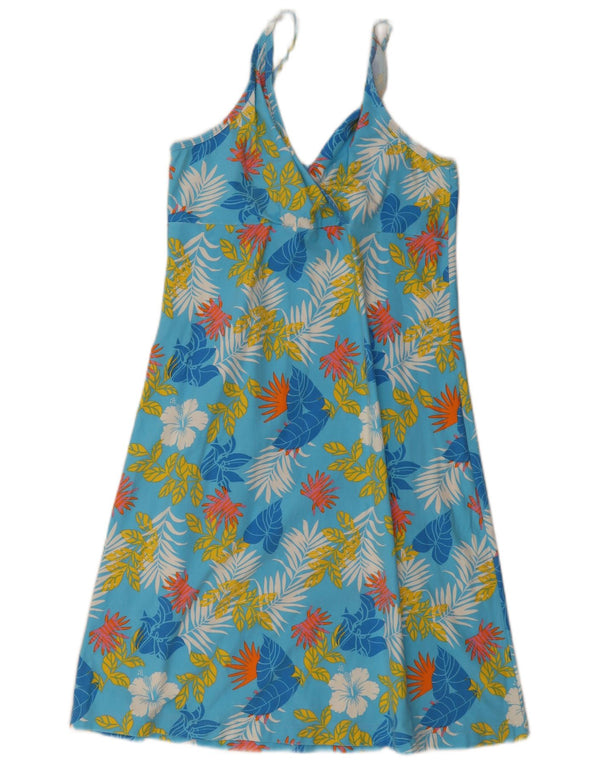 Abito sottoveste vintage da donna UK 20 2XL cotone floreale blu