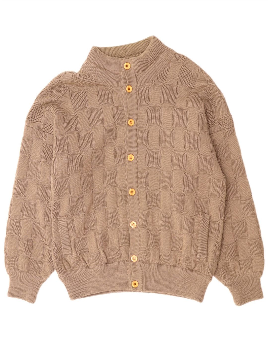 Maglione cardigan da uomo vintage grande poliacrilico geometrico beige