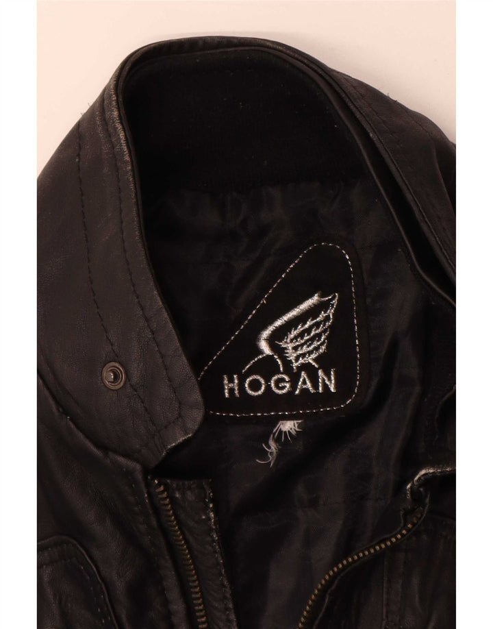 Giacca da motociclista in pelle da donna Hogan UK 12 media nera