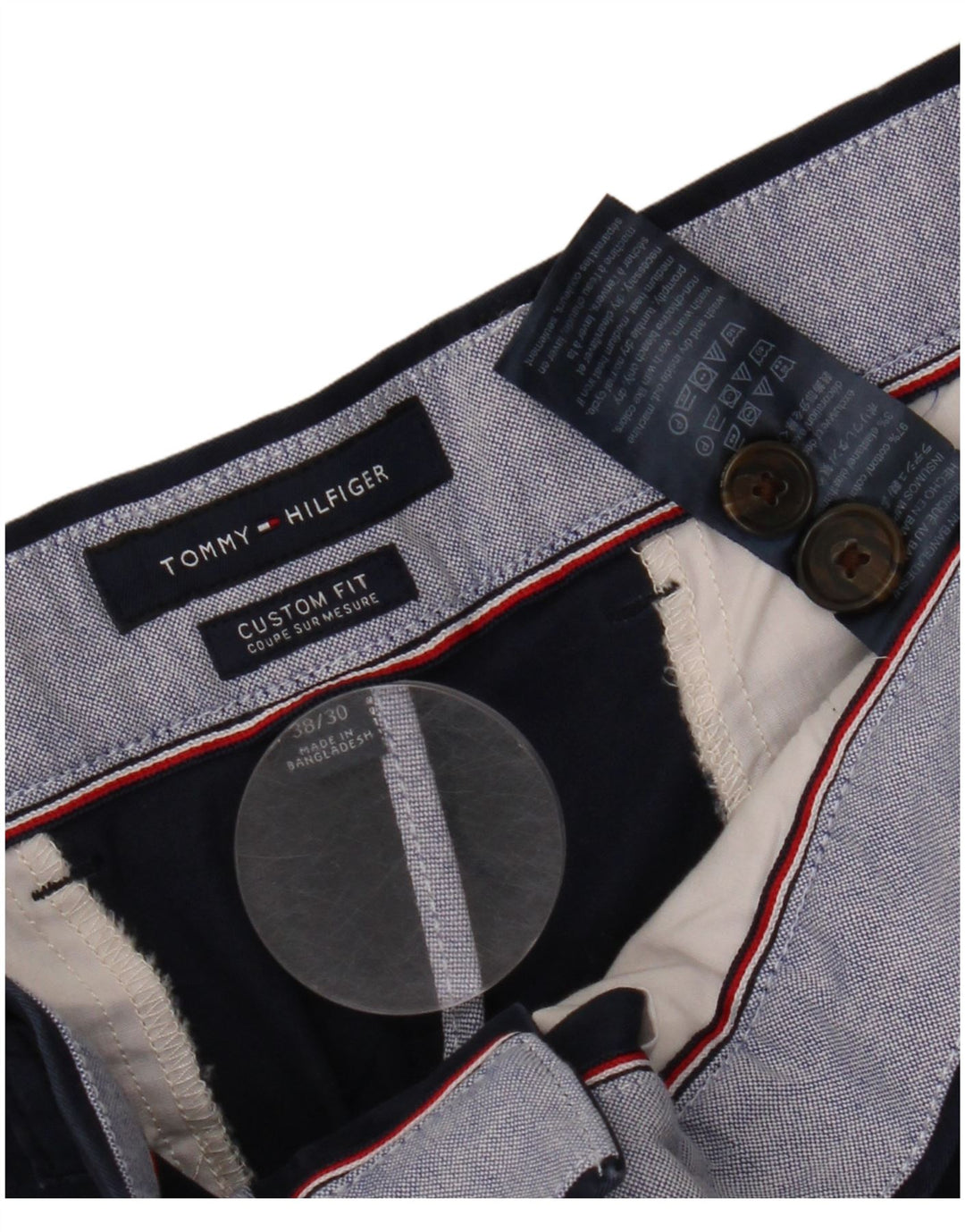 TOMMY HILFIGER Pantaloni chino su misura da uomo W38 L30 cotone blu navy