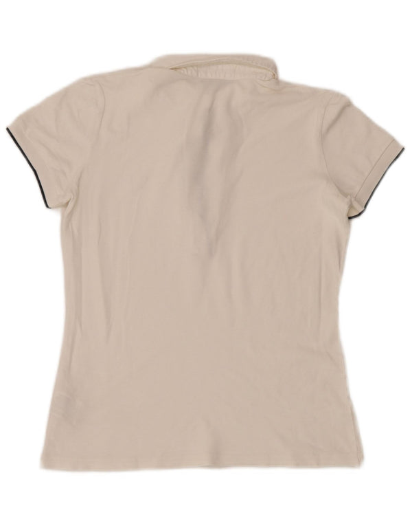 Polo da donna Fred Perry con volant sul davanti UK 10 piccola in cotone bianco