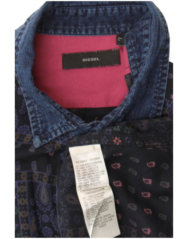 Camicia da uomo Diesel Large in rayon patchwork blu navy