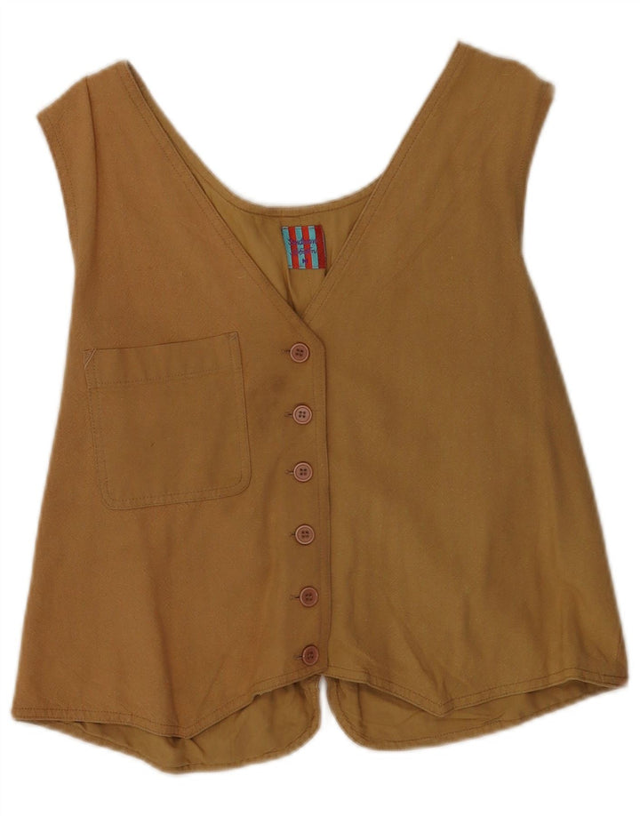 Gilet vintage da donna UK 14 Rayon marrone medio