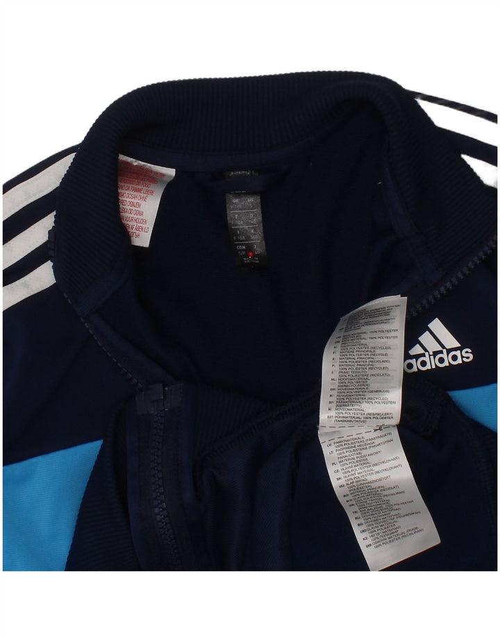 ADIDAS Boys Tracksuit Top Jacket 9-10 Years Navy Blue Colourblock