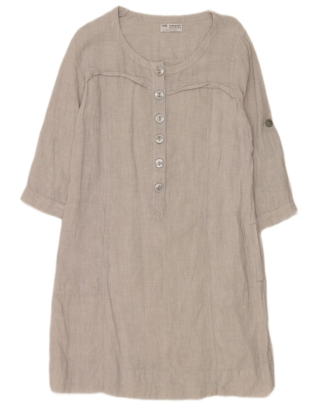 Abito a trapezio con maniche a 3/4 da donna Marks & Spencer UK 14 Lino grigio grande