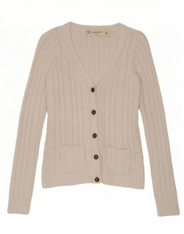 Maglione cardigan corto da donna Zara UK 10 piccolo cotone bianco