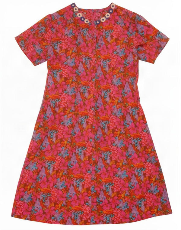Vintage Womens Regular A-Line Dress UK 16 Large Pink Floral