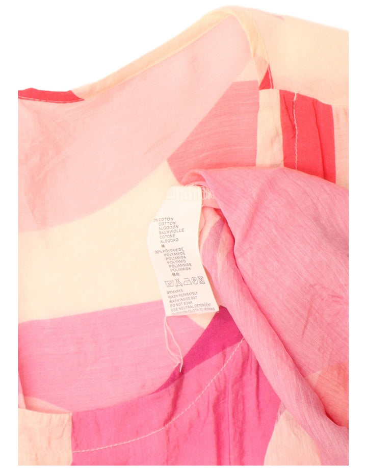 Camicetta grafica trasparente da donna vintage Top UK 14 Blocco colore rosa medio