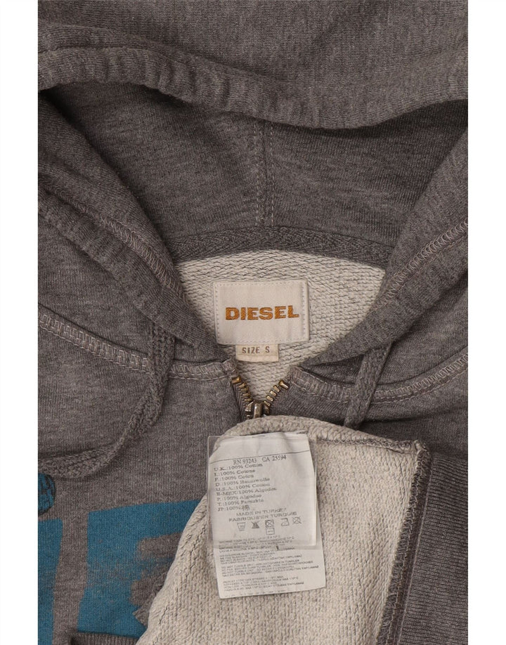 DIESEL Maglione con cappuccio e zip grafica da uomo piccolo in cotone grigio