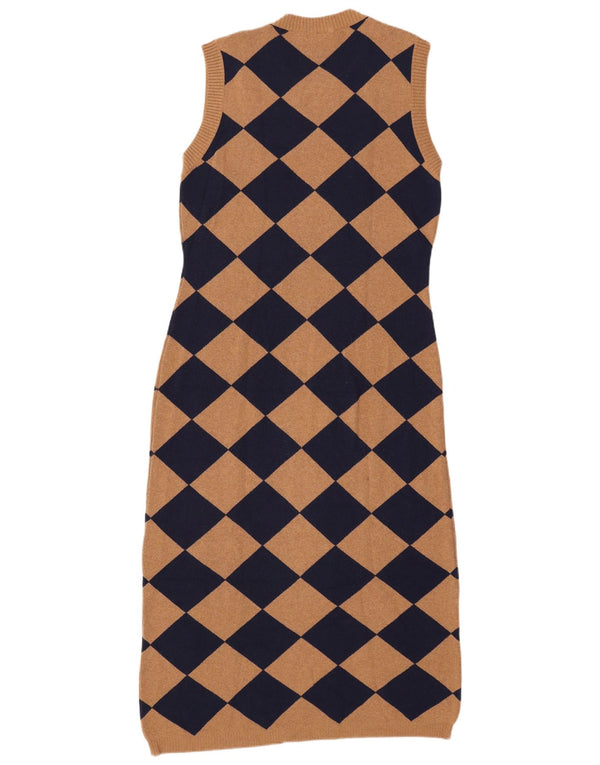 Abito maglione senza maniche da donna Benetton UK 12 Marrone medio Argyle/Diamante