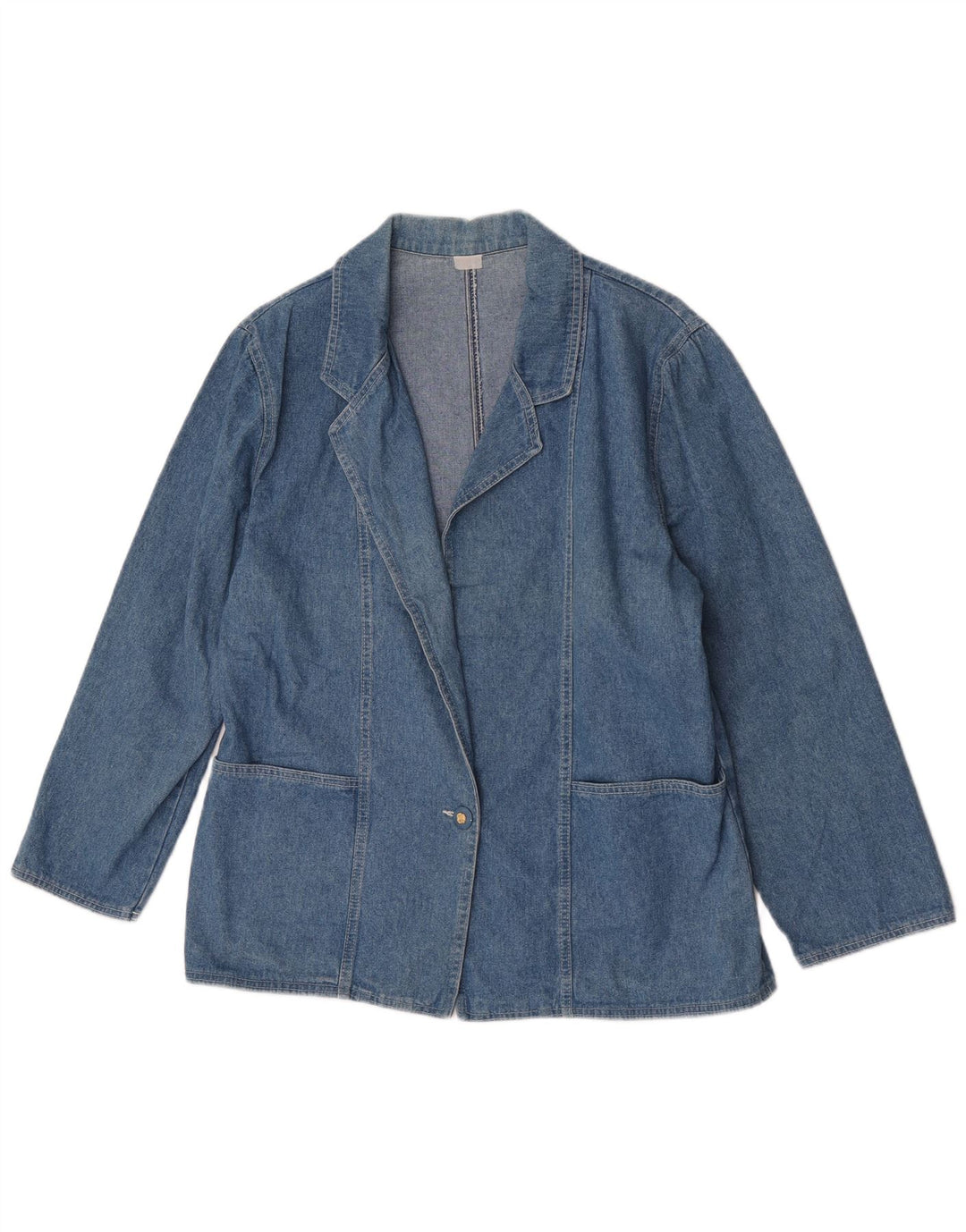 Giacca blazer in denim a 1 bottone vintage da donna UK 16 grande blu