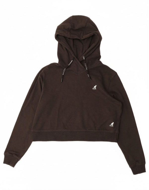 KANGOL Womens Crop Hoodie Jumper UK 14 Large Black Cotton