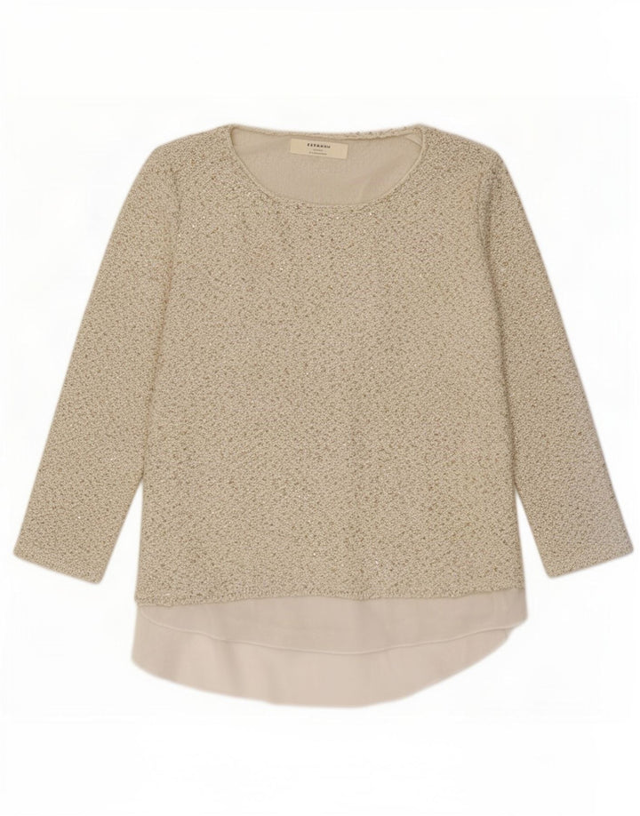 Top tunica con maniche a 3/4 da donna Zara UK 16 grande poliestere beige