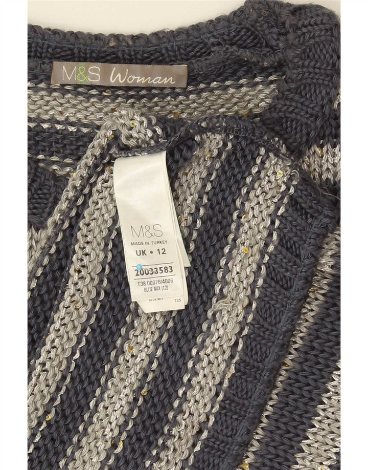 Maglione da donna Marks & Spencer con scollo a barca UK 12 Grigio medio a righe
