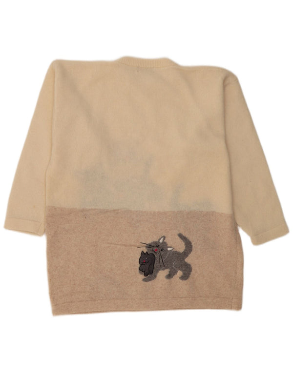 Maglione maglione girocollo da donna Dolores UK 18 XL Beige Animal Print Cat