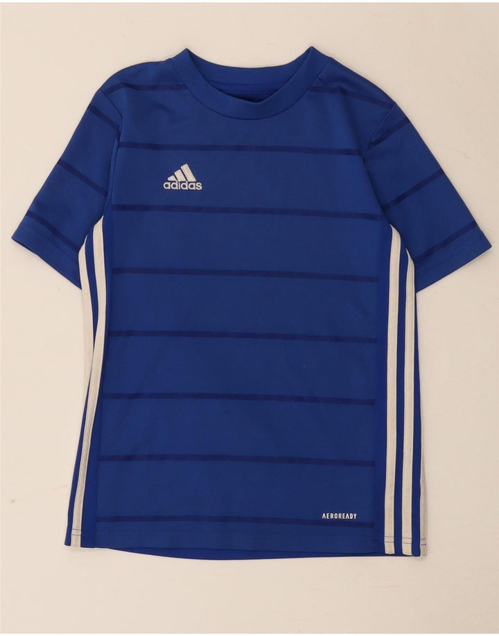 Maglietta Adidas Aeroready da ragazzo, 9-10 anni, in poliestere a righe blu