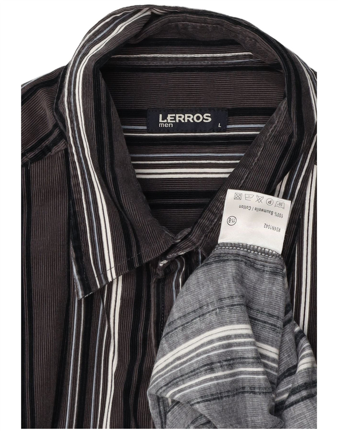 LERROS Mens Corduroy Shirt Large Grey Striped Cotton