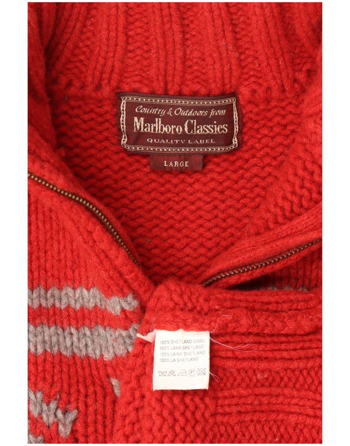 Marlboro Classics Maglione da donna con collo con zip Maglione grande lana Fair Isle rossa