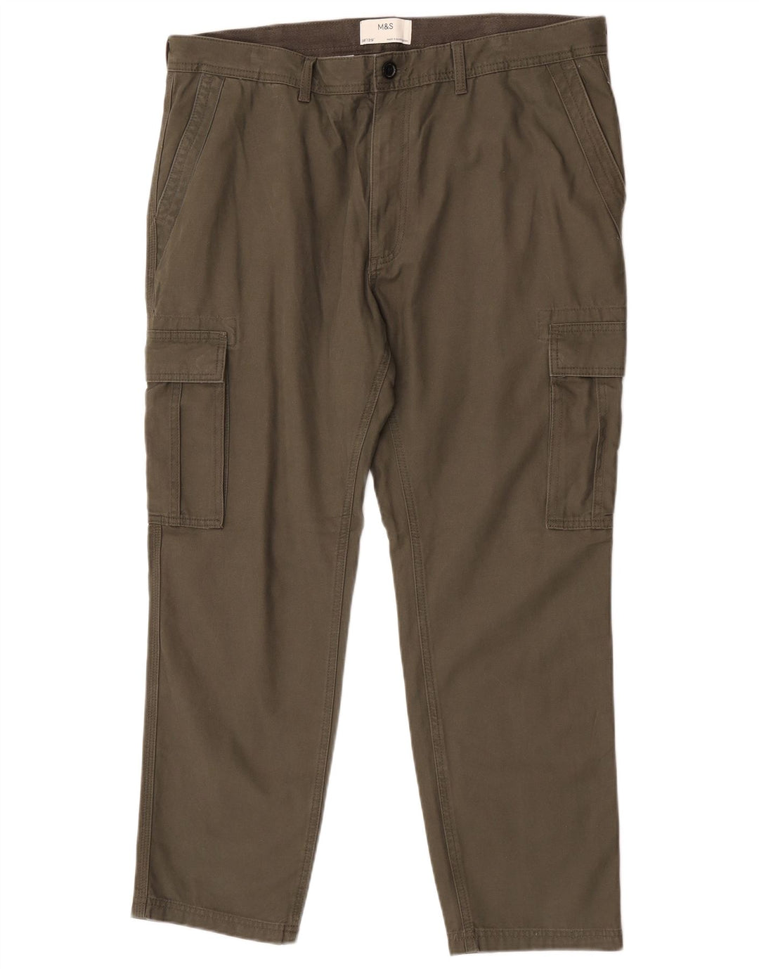 Pantaloni cargo dritti da uomo Marks & Spencer W38 L29 cotone kaki