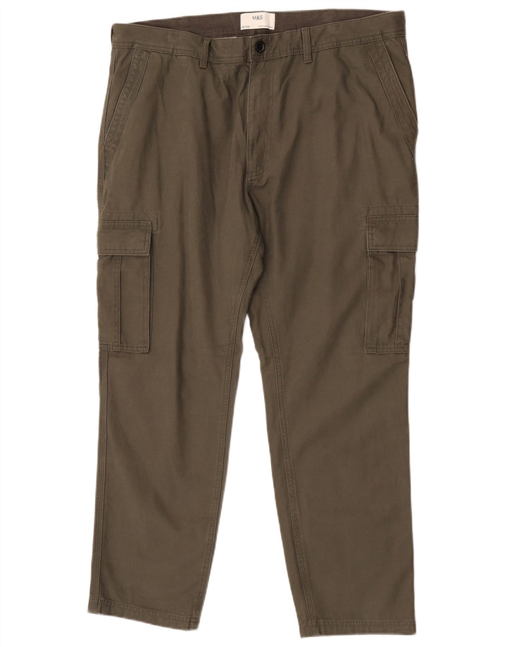 Pantaloni cargo dritti da uomo Marks & Spencer W38 L29 cotone kaki