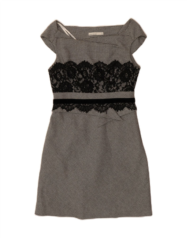 KAREN MILLEN Womens Sheath Dress UK 14 Medium Grey Houndstooth Wool Vintage Karen Millen and Second-Hand Karen Millen from Messina Hembry 